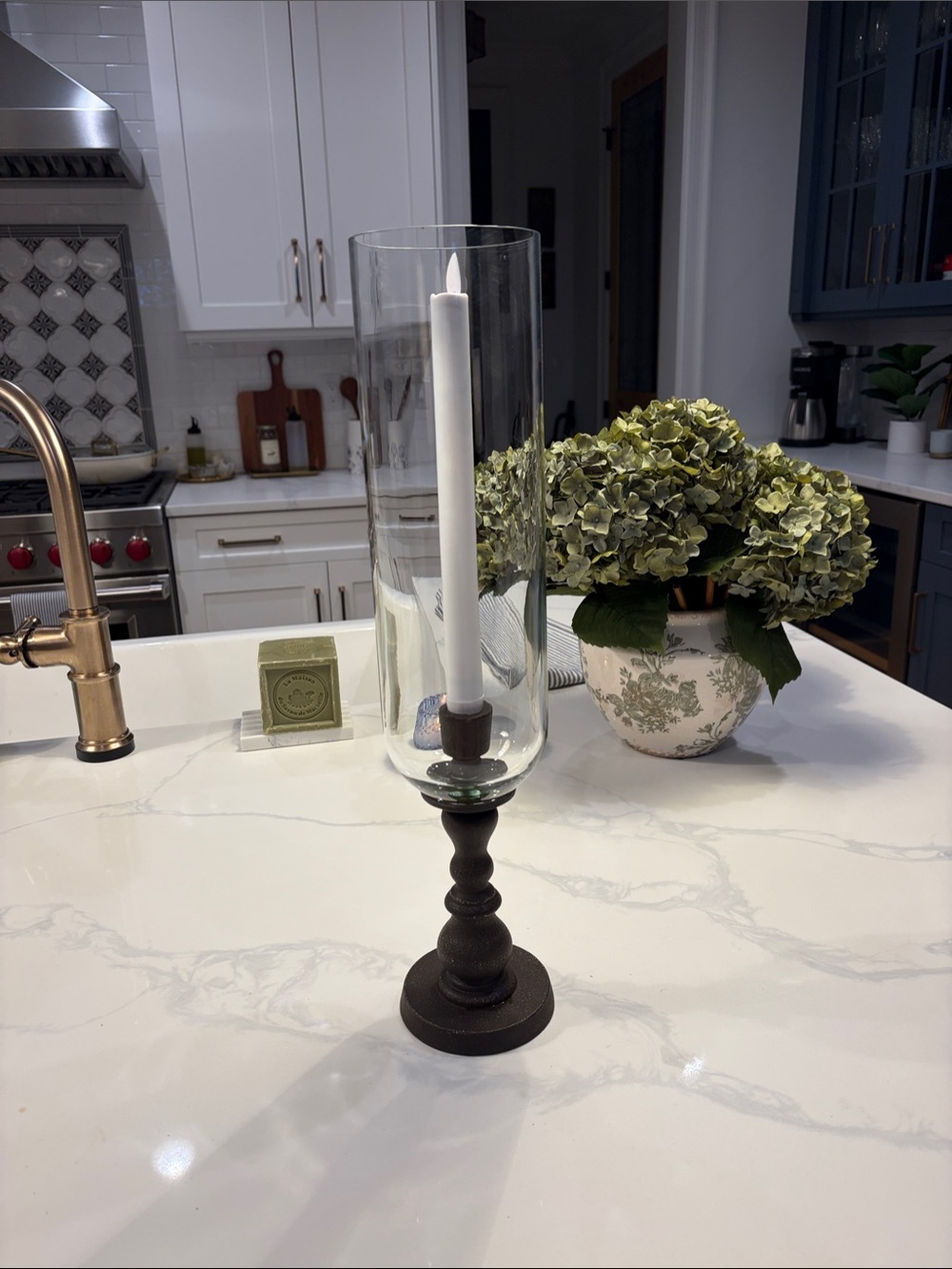 Pottery Barn Black Iron Hurricane Candle Holder with Clear Glass Chimney